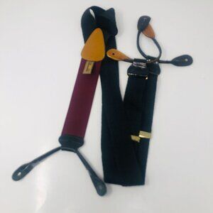 Trafalgar Men's Suspenders Braces - Black‎ Pebbled & Burgundy Leather Adjustable